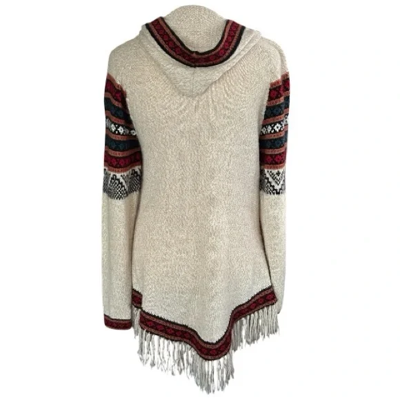 Ecologic Arts Women’s Alpaca V-Neck Hooded Sweater with Fringe Soft Comfy Boho - Picture 2 of 9
